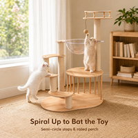 Arbre à chat multifonctionnel en bois massif à plusieurs niveaux avec capsule spatiale, poteau en sisal, condo pour chat, griffoir et perchoir
