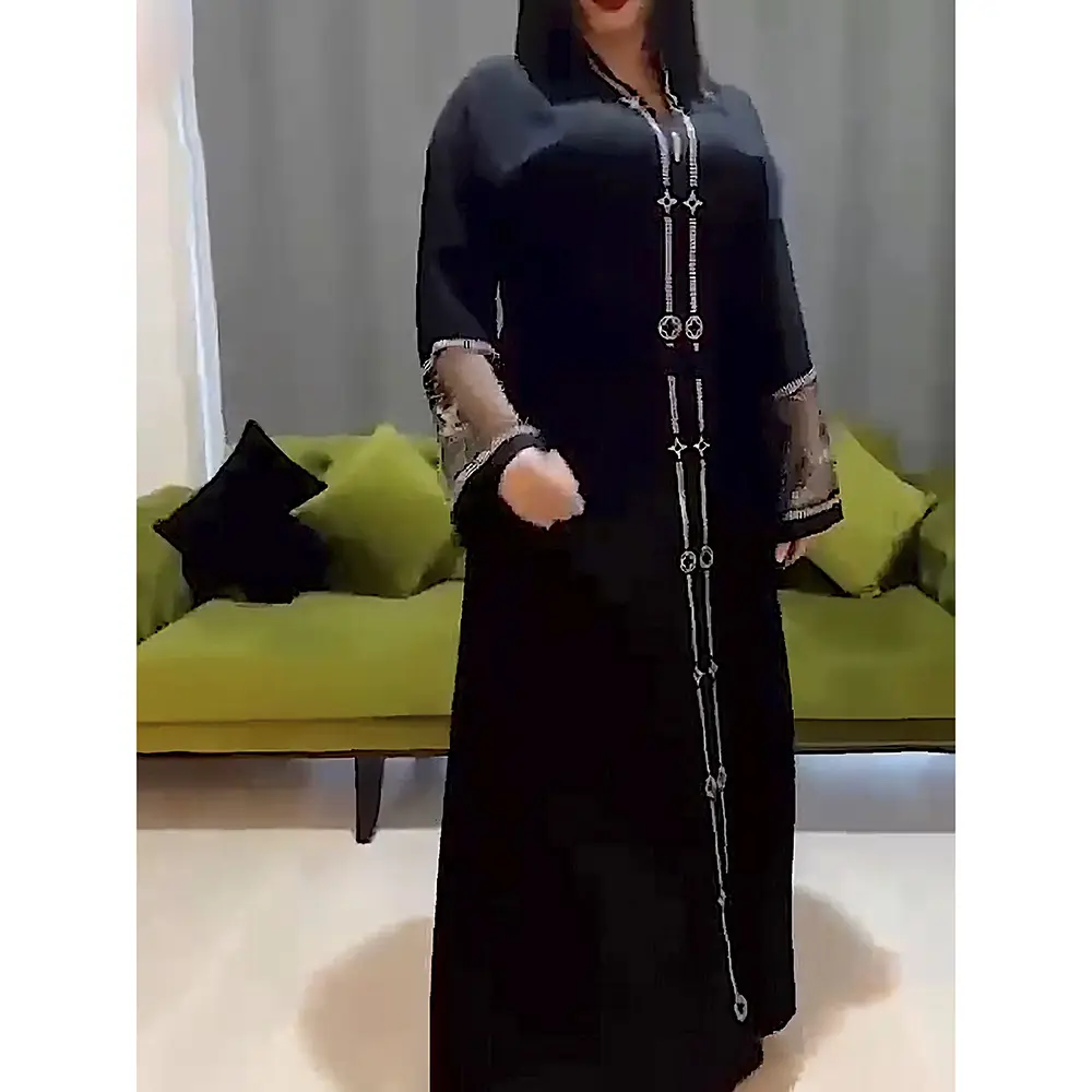 Ukuran Besar Dicetak Muslim Panjang Kasual Lengan Gaun Plus Ukuran Abaya Jilbab Maxi Dress Muslim Gaun dan Abaya untuk Wanita Wanita