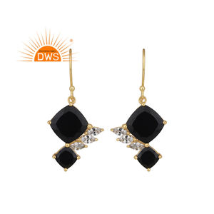 ต่างหูพลอยเพทายสีดำเคลือบทองคำขาว เครื่องประดับเงินแท้ 925 ดีไซน์เนอร์ ต่างหูขายส่ง - Product Image 1