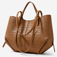 Sac à bandoulière en cuir véritable effet croco pour femme – Sac à main souple sculpté, spacieux pour la ville, minimaliste et personnalisable pour le quotidien