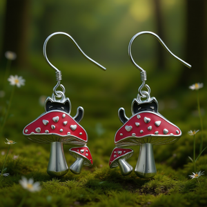 Boucles d'oreilles champignon en or blanc plaqué or E4826 avec pendentif cœur en zircon cubique pour femme, style mignon pour usage quotidien - Product Image 2