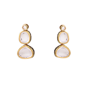 Pendientes Minimalistas Estilo Polki con Aspecto de Piedra Clásica, Base de Aleación Chapada en Oro Duradera para Fiestas, Estilo Elegante - Product Image 3