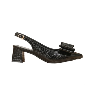 Fashionable Women's Pattern Footwear 2025 - Red Black <b>Bow</b> Decor Block Heel Pointed Toe Slingback <b>Shoes</b> - Product Image 5