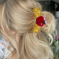 DOWELL Handmade European American Haarschmuck für Mädchen Apple School Bus Acryl Klaue Haars pange Diamond Car Pferdes chwanz halter