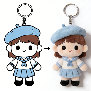Muñeca Llavero de Peluche Personalizada de Fábrica con Diseño de Marinera y Boina, Transforma tu Diseño de Dibujos Animados en un Mini Accesorio de Juguete de Peluche - Product Image 1