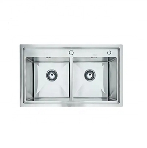 Modern Design Stainless Steel Double Bowl <b>Kitchen</b> Sink Rectangular Brushed Two Holes Undermount OEM Brand Hot Sale - Product Image 4