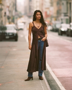 Leduo <b>Customized</b> Women Vintage Casual Lace Trim Satin Cami Maxi <b>Dress</b> Front Split Button Layering Slip <b>Dress</b> - Product Image 1