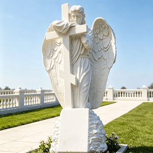 Monumento <span class=keywords><strong>de</strong></span> Ángel Llorando en Mármol Blanco, Diseño Personalizado, Cruz <span class=keywords><strong>de</strong></span> Mármol, Lápida para Cementerio Exterior - Product Image 1
