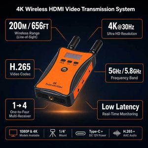 Kit Estensore Video Wireless HDMI 4K HD 200m (656 Piedi) 1 TX a Più RX per Trasmissione Video 4K per Streaming <span class=keywords><strong>Live</strong></span> da Telecamera - Product Image 2