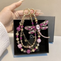 Lujoso Colgante de Libélula para Teléfono, con Cuentas de Cristal y Diamantes de Imitación, en Oro Rosa, Llavero y Colgante para Bolso, Joyería Artesanal al por Mayor