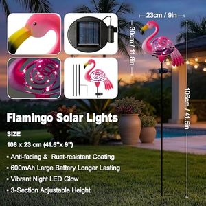 Luces Solares de Jardín con Forma de Flamenco, Decoración de Jardín de Metal Rosa, Resistentes al Agua, para Caminos, Patios, Terrazas y Jardines - Product Image 2