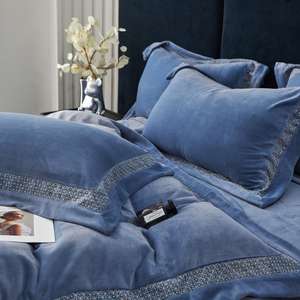 Embroidered Pillowcases Patchwork Duvet Cover <strong>Fitted</strong> Flat <strong>Sheets</strong> 2m/2.2m Velvet <strong>Double</strong> Bedsheet Designer Bedding Set - Product Image 2