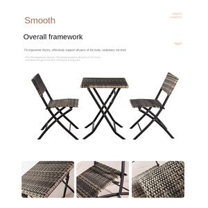 Ensemble bistrot moderne en rotin PE et acier pliable 4 places, table et <span class=keywords><strong>chaises</strong></span> de café d'extérieur pour <span class=keywords><strong>salon</strong></span>, cour, parc, hôtel - Product Image 3