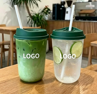 Gobelets en plastique PET transparents jetables personnalisés avec logo, 16 oz, en forme de U, fond arrondi, avec couvercles à logo pour café et thé