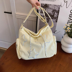 Fashion Women Handbag 2025 Color Block <b>Corduroy</b> Shoulder <b>Bag</b> Trendy Minimalist Korean Style Large Capacity Canvas Handbag - Product Image 4