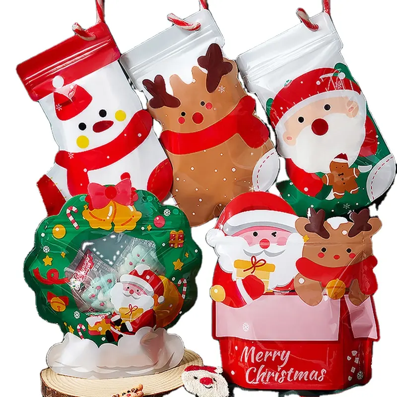 Sonderform Custom Design Folie Laminierte Kunststoff Snack Verpackung Stand Up Zip Lock Weihnachts geschenk Taschen Candy Bag