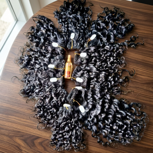 Indian Remy Human <b>Hair</b> <b>Extensions</b> Double Drawn Single Weft Deep Wave Curly Natural Black for <b>Braiding</b> and Daily Wear - Product Image 2