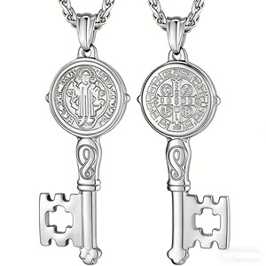 Joyería de Moda, Collar con Llave de <span class=keywords><strong>San</strong></span> <span class=keywords><strong>Benito</strong></span> Exorcista, Chapado en Oro de 18K, Acero Inoxidable, para Hombre, Aniversario, Fiesta - Product Image 1