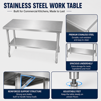 Table de travail pliante double couche en acier inoxydable sur mesure avec revêtement autonettoyant résistant à la corrosion pour cuisines commerciales