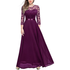 Maxi abito formale da donna con maniche a 3/4 in pizzo floreale - Product Image 1