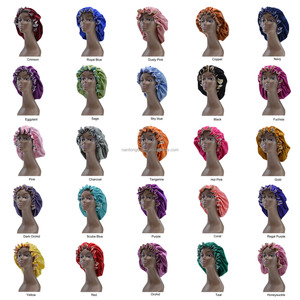 Venta al por mayor gorros de satén gorros de dormir gorro de noche grande mujeres ajustable elástico doble capa reversible gorro de seda para el pelo rizado - Product Image 3