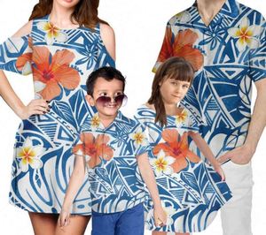 2024 nuova stampa polinesiana 4 pezzi Set mamma/figlia con Shorts manica abbina papà/<span class=keywords><strong>figlio</strong></span> camicie Set abbigliamento famiglia - Product Image 5