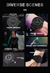 JM นาฬิกาควอตซ์แม่เหล็กสีดำสำหรับผู้ชาย, นาฬิกาควอตซ์แม่เหล็กสีดำนาฬิกาแฟชั่นกีฬากันน้ำนาฬิกาผู้ชายสีดำ - Product Image 3