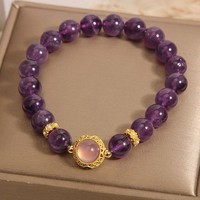 Bracelet en perles électroplaquées avec strass en cristal d'améthyste naturelle pour femme, style Instagram, minimaliste, luxe léger Qiankun
