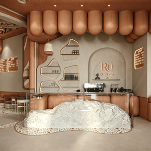 Conception et aménagement clés en main d'un café Wabi-Sabi |   Intérieur de café bio moderne et bar à café modulaire écologique - Product Image 1