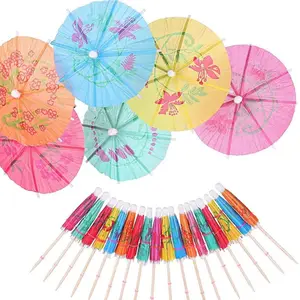 Bambus parasol pas cher coloré personnalisé décoratif en bois de bambou parapluie d'été cueillette de fruits cocktail parapluie pick à vendre