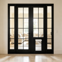 Porte française en acier noir sur mesure K-draw avec porte pour animaux de compagnie, profil fin, porte intérieure en verre pour villa