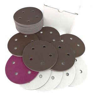 Disque de ponçage en mousse rouge de 5 pouces à 5 trous avec fixation auto-agrippante, abrasif, pour ponçage humide et sec, pour le polissage du métal et du bois - Product Image 1