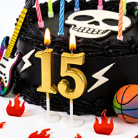 Bougie d'anniversaire en forme de chiffre fabriquée à la main par LITBRIGHT, dorée, décorative, non parfumée, sans fumée, sans goutte, pour anniversaire