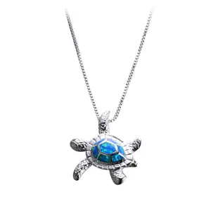 Colgante de plata de ley 2021 con forma de tortuga marina, collar con colgante de ópalo, 925