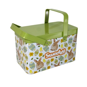 Rectangular Tin Box With Leather Handle Custom Printed Easter Metal Tin <b>Basket</b> <b>for</b> Candy Cookie Chocolate Gift <b>Storage</b> - Product Image 3