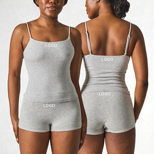Ensemble de loisirs 2 pièces pour femme : débardeur en coton uni à taille élastique avec logo frontal et shorty – SK1321&SK1232-1 - Product Image 3