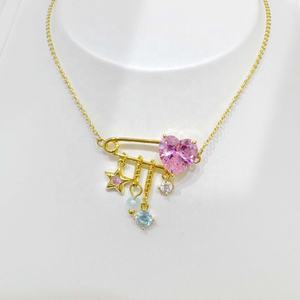 factory price plata 925 sterling <b>silver</b> pink natural stone gift <b>necklace</b> girls <b>star</b> zircon paper clip fashion pendant <b>necklaces</b> - Product Image 4