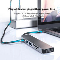 Multiport 6 in 1 H 'DMI 4K Usb C Hub TF slot SD PD 3.0 stasiun Dok tipe-c untuk MacBook Pro, Air, iPad Pro, XPS