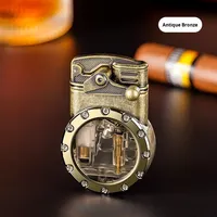 Briquet à bascule en métal créatif personnalisé, double flamme bleue droite, chambre à gaz transparente visible, rechargeable, luxe léger