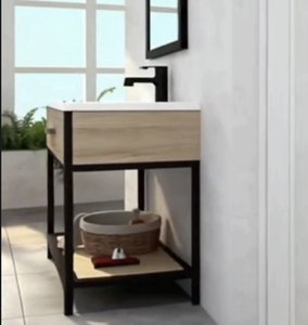 Lavabo in Ceramica con Base in Ferro Nero, Mobile Lavabo Autoportante con Supporto in Acciaio Inox 304, Arredamento in Metallo Personalizzabile, Novità 2026 - Product Image 2