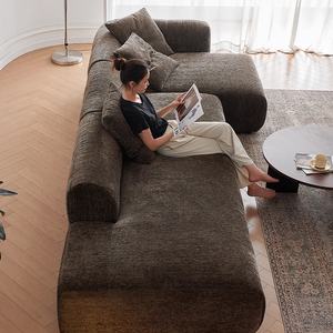 Canapé d'angle modulable 3 places Zayshine en chenille chocolat style rétro français pour salon, appartement, villa, canapé de sol de loisirs en forme de L - Product Image 4