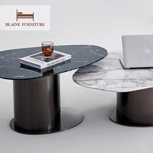Tavolino <span class=keywords><strong>da</strong></span> Caffè Minimalista in Stile Wabi-Sabi con Piano in Marmo, Tavolino Laterale Unico e Semplice per Arredamento Soggiorno - Product Image 3