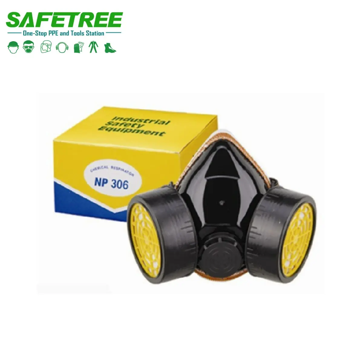 Cartuchos dobles de seguridad industrial NP306 Máscara química de media cara Resprrator respiratorio antipolvo