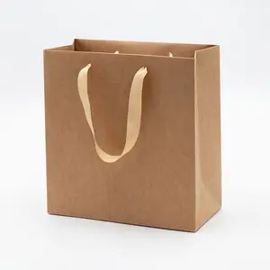 卸売 紙袋50個-豪華なカスタムロゴ環境にやさしいバルク50個クラフト紙ショッピングギフトバッグ