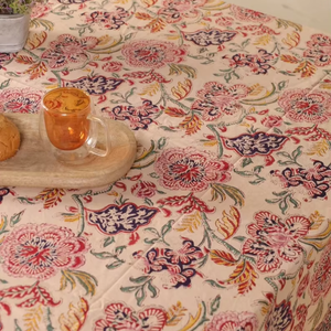 Mantel de algodón hecho a mano indio con diseño Floral, estampado de bloques a mano, cubierta de mesa de comedor al por mayor - Product Image 1