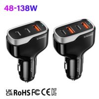 Cargador Rápido para Auto PD60W 120W 138W, 2 Puertos USB, 2 Puertos Tipo C, QC3.0, PD3.0, Cargador Rápido para Celular