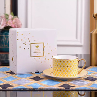 Ensemble de 2 tasses à thé et soucoupes de style européen transfrontalier, en céramique, motif à pois en treillis