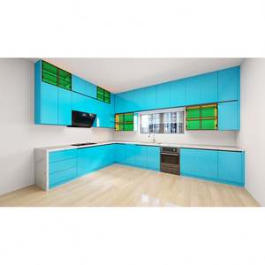 Nouvelle conception de meubles de cuisine à finition brillante, armoires de cuisine modulaires en panneaux laqués avec plan de travail en pierre - Product Image 1