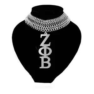 Topvesko Large Chain Stainless Steel Greek Letter Zeta Phi Beta Delta Choker Statement Necklace Jewelry