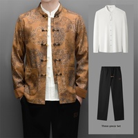 Ensemble haut de gamme pour homme, style Tang chinois, col montant, fermeture boutonnée, doublure polaire, chaleur, patchwork en fibre de bambou